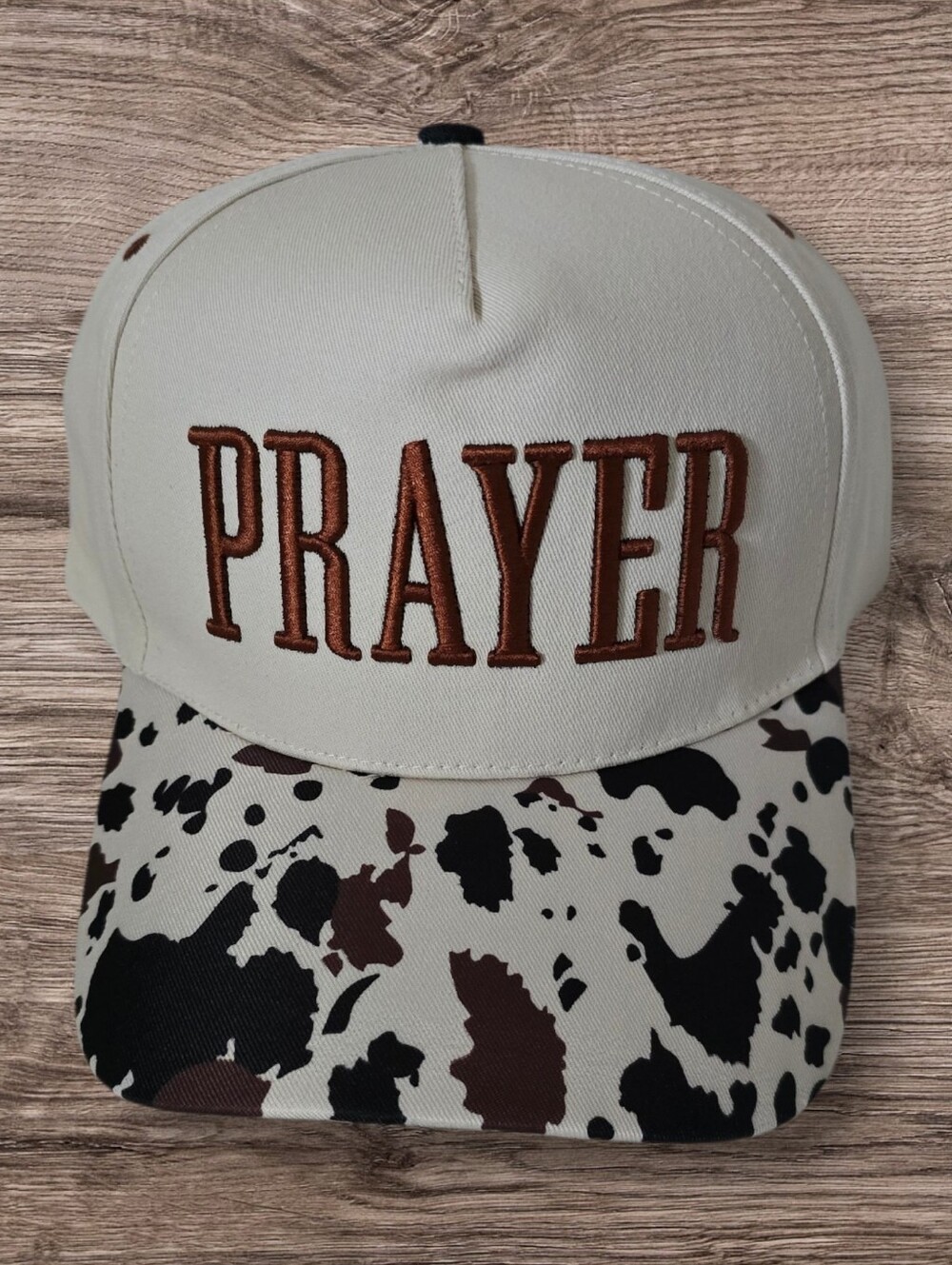 Prayer Embroidered Cow Print Snapback Hat